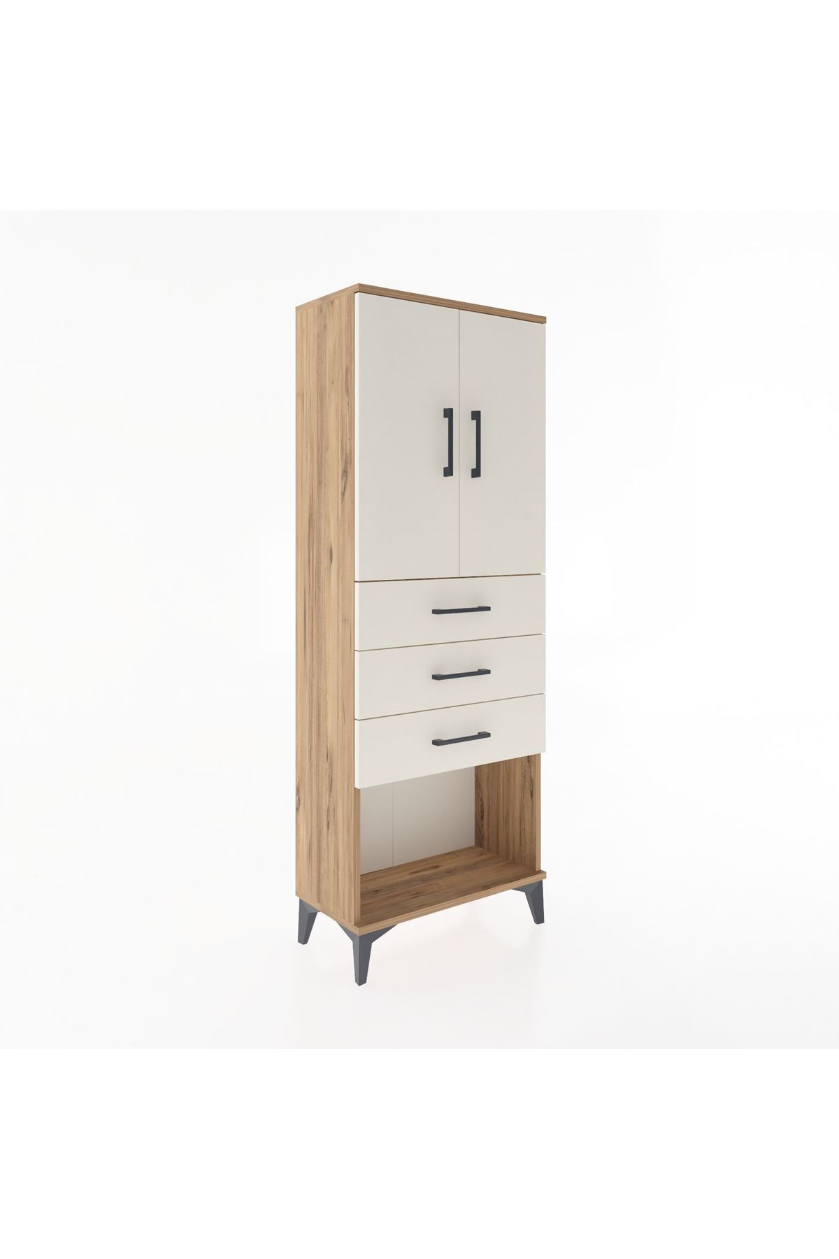 Arges Dolap 3 Raflı 3 Çekmeceli 2 Kapaklı 60x30x163 Çam-Aytaşı