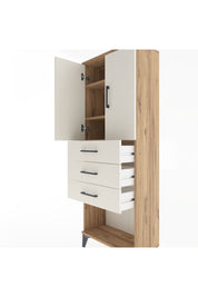 Arges Dolap 3 Raflı 3 Çekmeceli 2 Kapaklı 60x30x163 Çam-Aytaşı