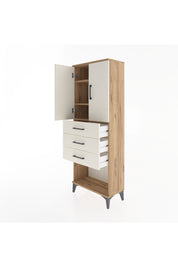 Arges Dolap 3 Raflı 3 Çekmeceli 2 Kapaklı 60x30x163 Çam-Aytaşı