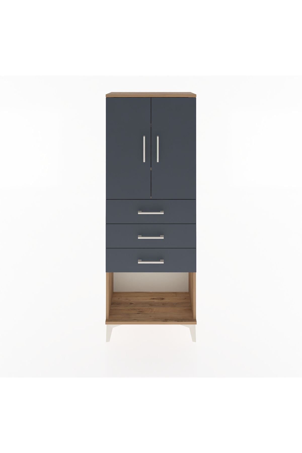 Arges Dolap 3 Raflı 3 Çekmeceli 2 Kapaklı 60x30x163 Çam-Antrasit