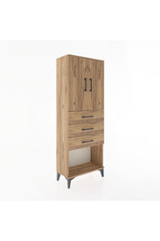 Arges Dolap 3 Raflı 3 Çekmeceli 2 Kapaklı 60x30x163 Çam-Çam