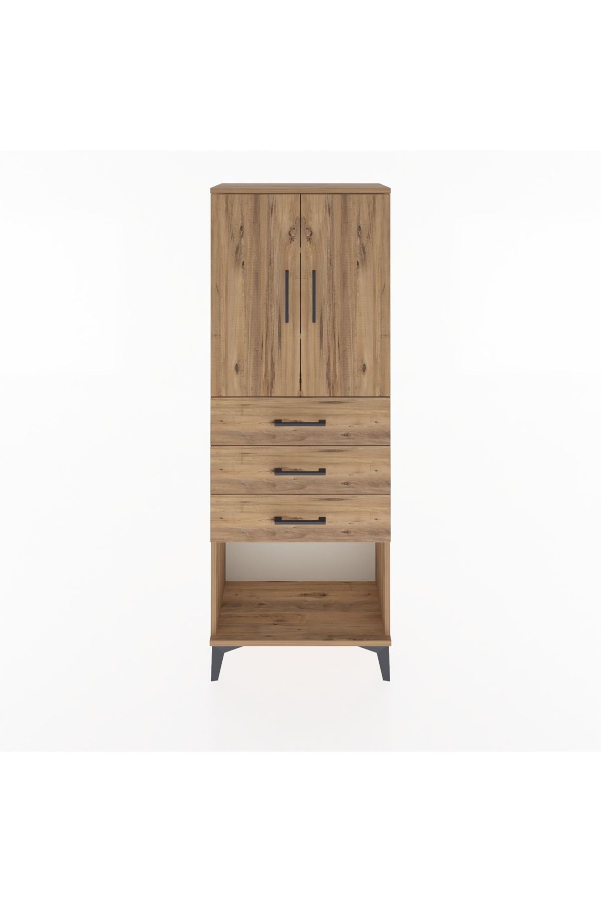 Arges Dolap 3 Raflı 3 Çekmeceli 2 Kapaklı 60x30x163 Çam-Çam