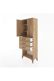 Arges Dolap 3 Raflı 3 Çekmeceli 2 Kapaklı 60x30x163 Çam-Çam