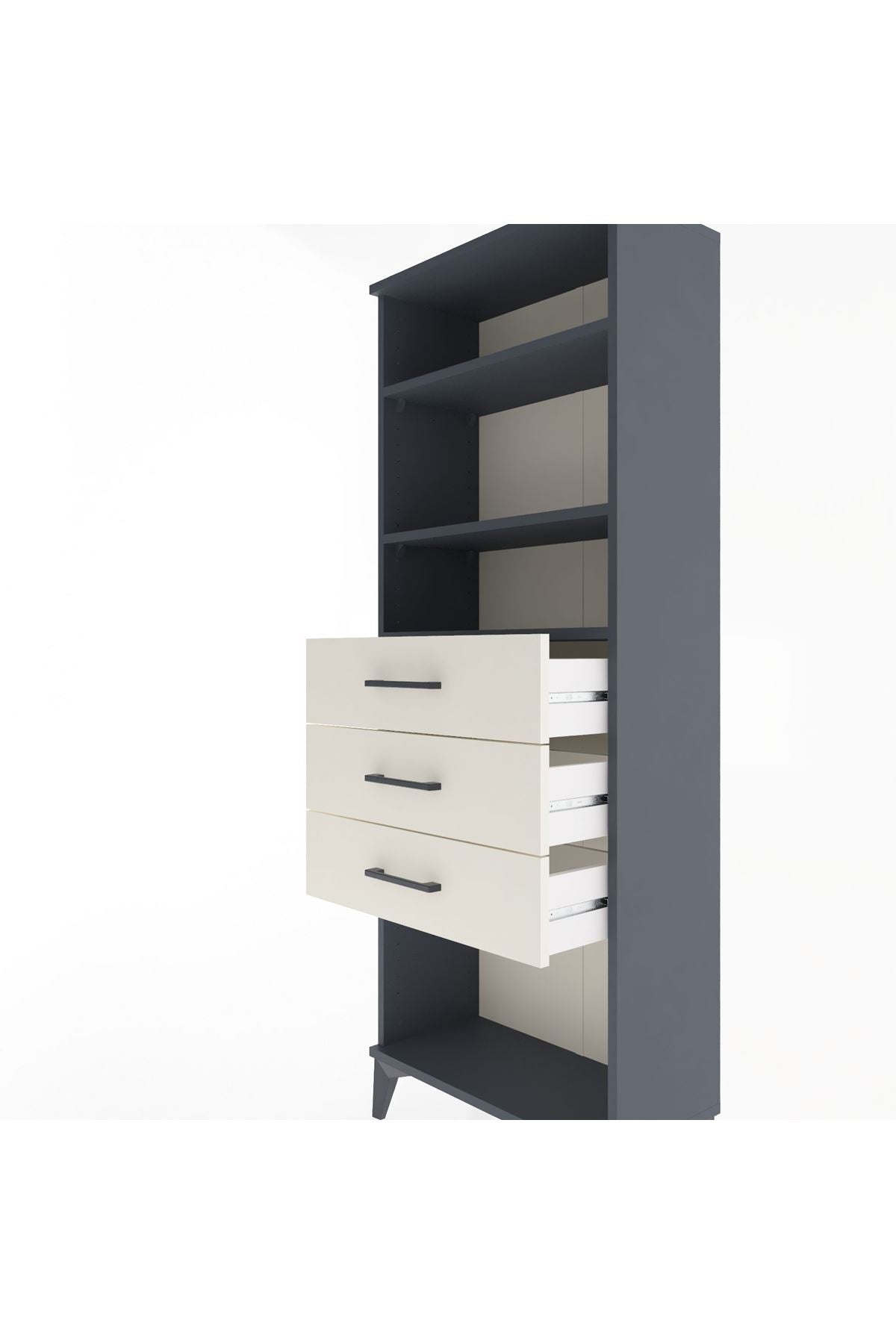 Arges Dolap 3 Raflı 3 Çekmeceli 60x30x163 Antrasit-Aytaşı