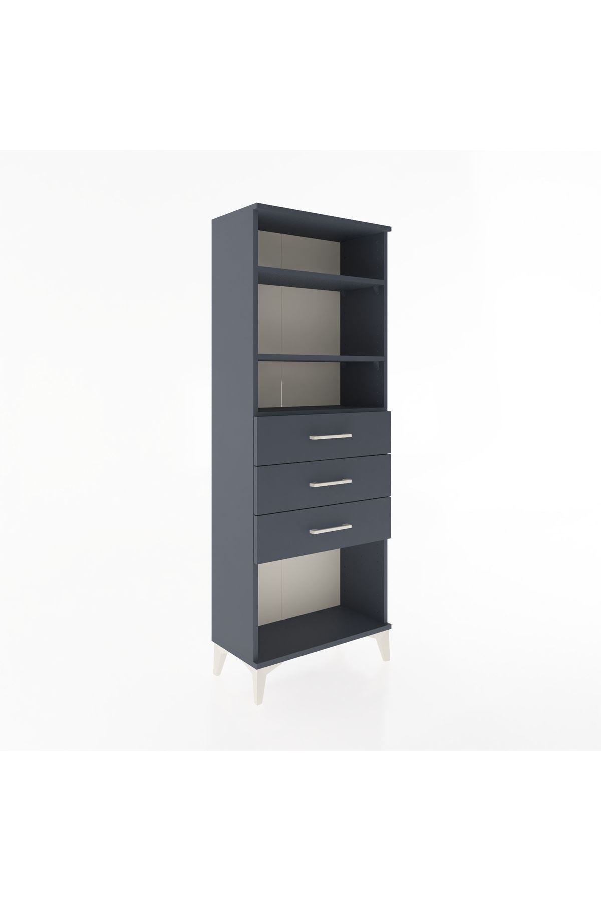 Arges Dolap 3 Raflı 3 Çekmeceli 60x30x163 Antrasit-Antrasit