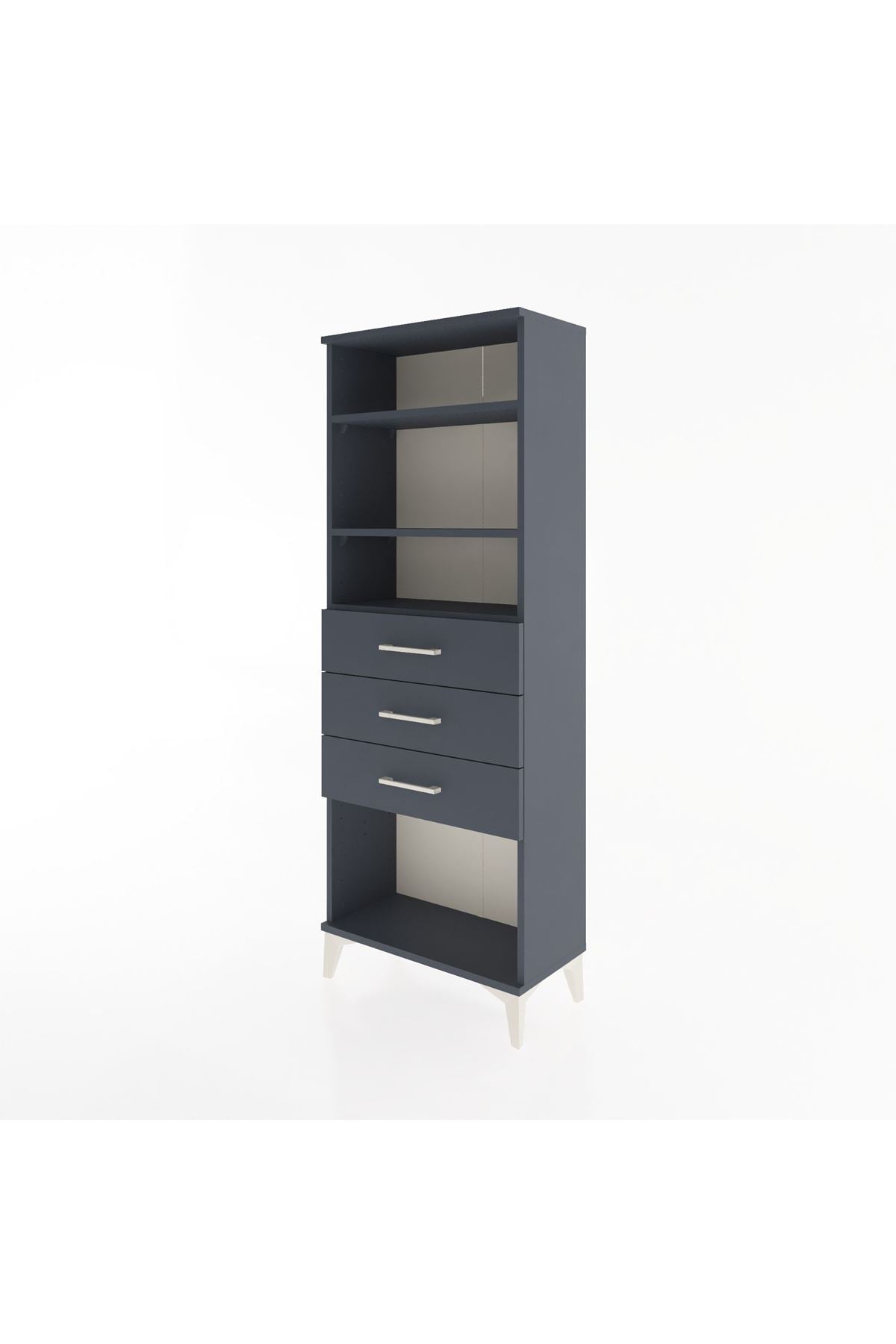 Arges Dolap 3 Raflı 3 Çekmeceli 60x30x163 Antrasit-Antrasit