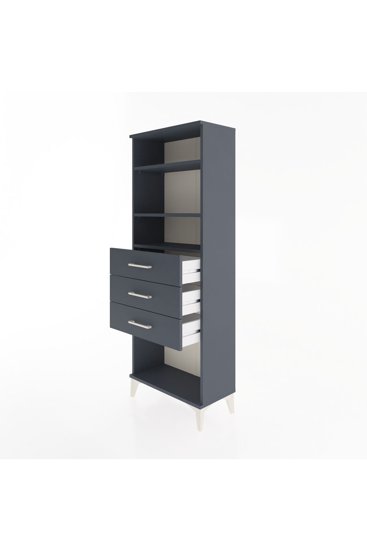 Arges Dolap 3 Raflı 3 Çekmeceli 60x30x163 Antrasit-Antrasit