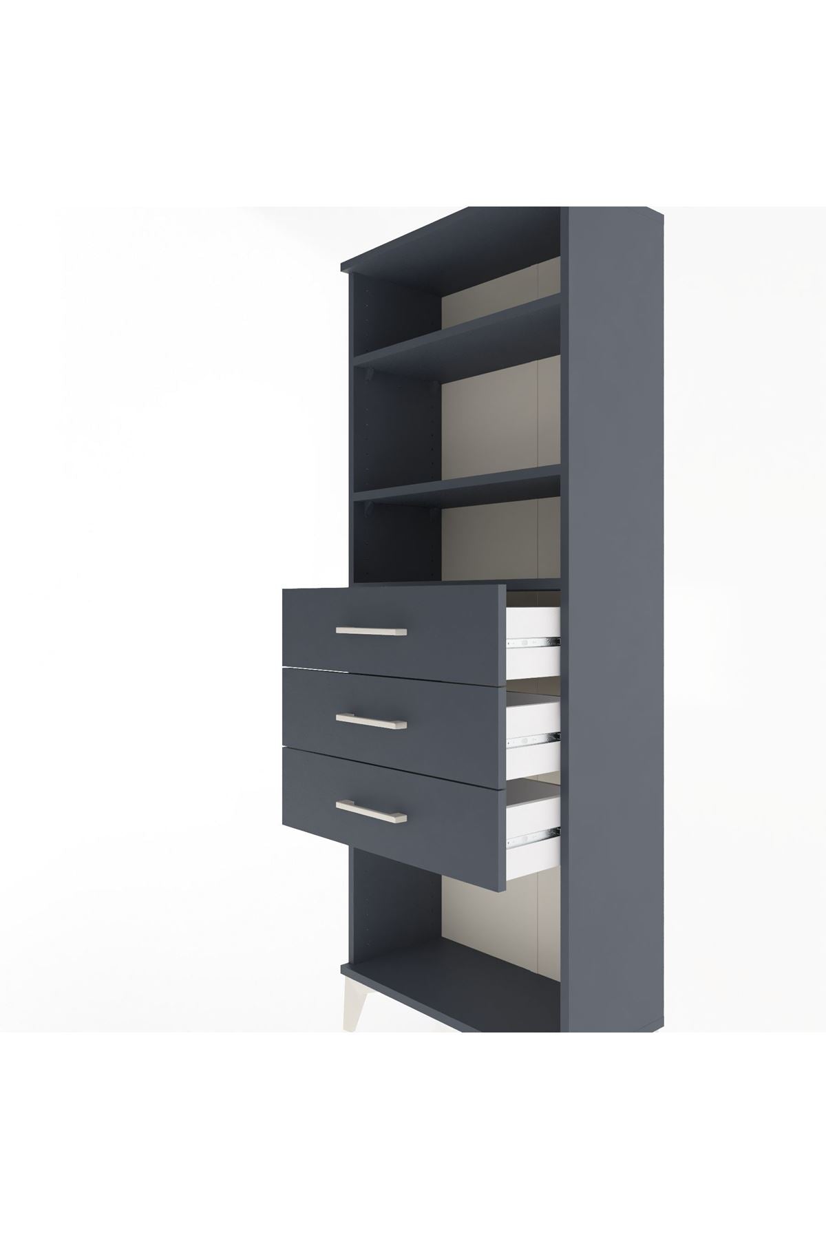 Arges Dolap 3 Raflı 3 Çekmeceli 60x30x163 Antrasit-Antrasit
