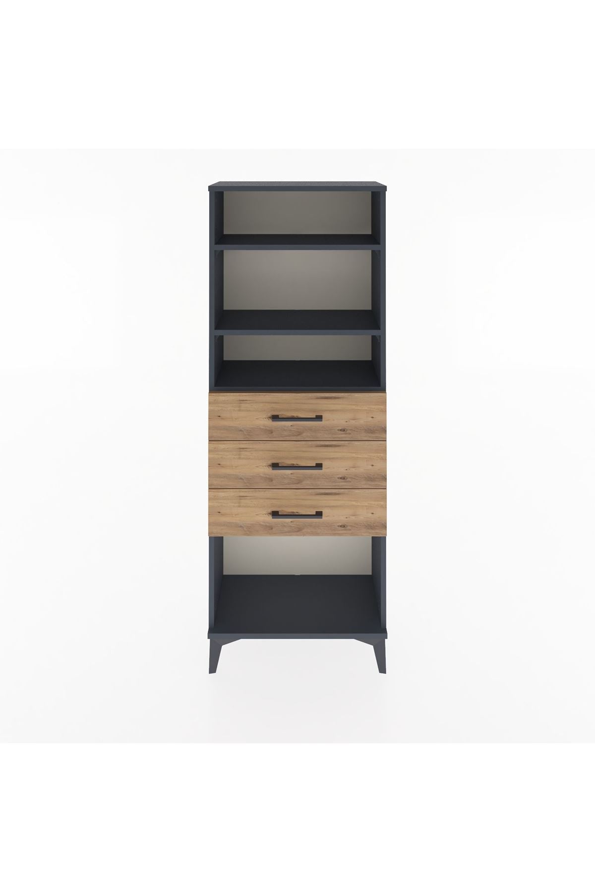 Arges Dolap 3 Raflı 3 Çekmeceli 60x30x163 Antrasit-Çam