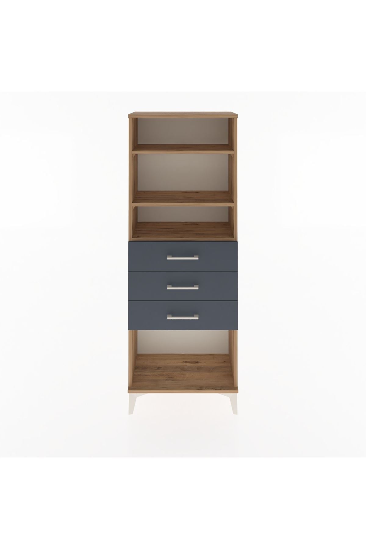 Arges Dolap 3 Raflı 3 Çekmeceli 60x30x163 Çam-Antrasit