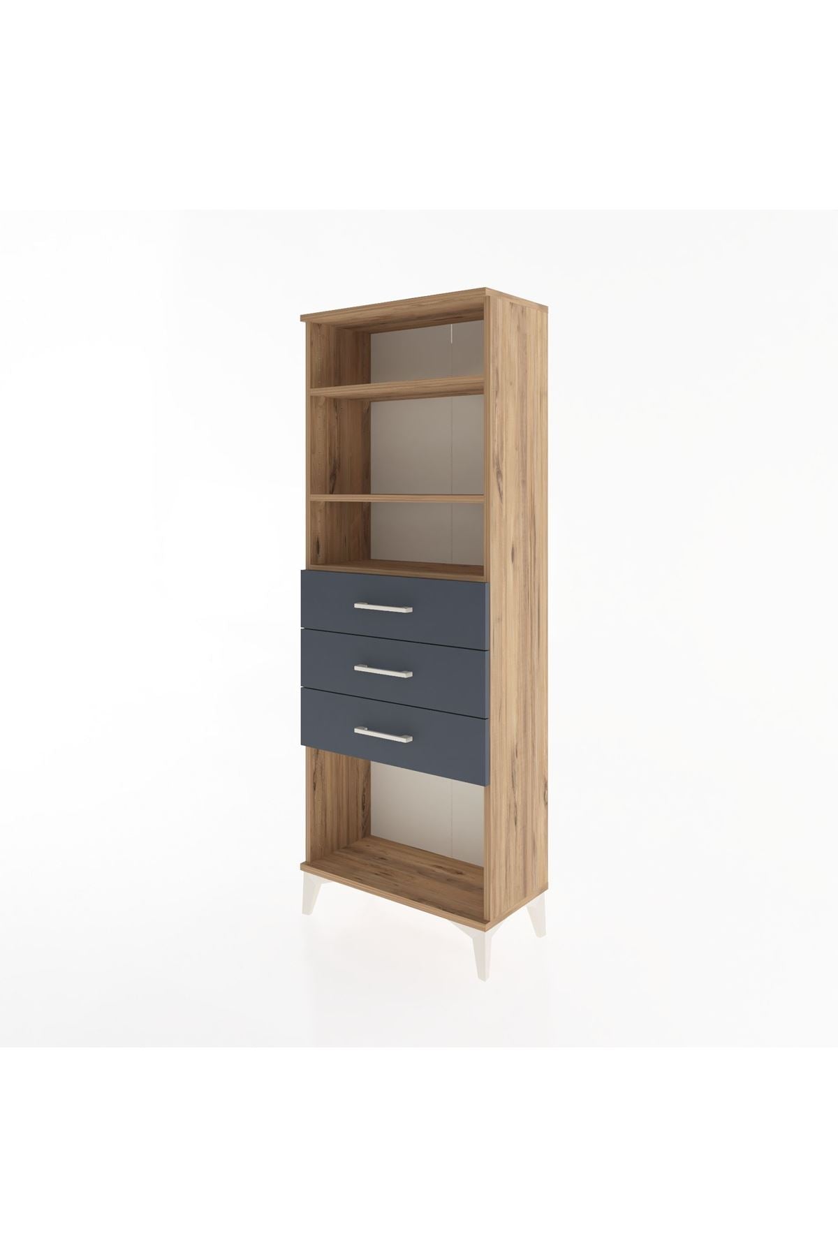 Arges Dolap 3 Raflı 3 Çekmeceli 60x30x163 Çam-Antrasit