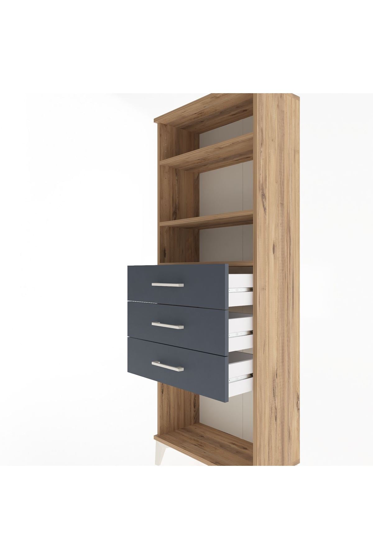 Arges Dolap 3 Raflı 3 Çekmeceli 60x30x163 Çam-Antrasit