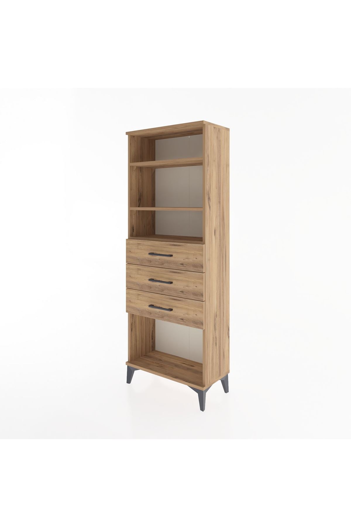 Arges Dolap 3 Raflı 3 Çekmeceli 60x30x163 Çam-Çam