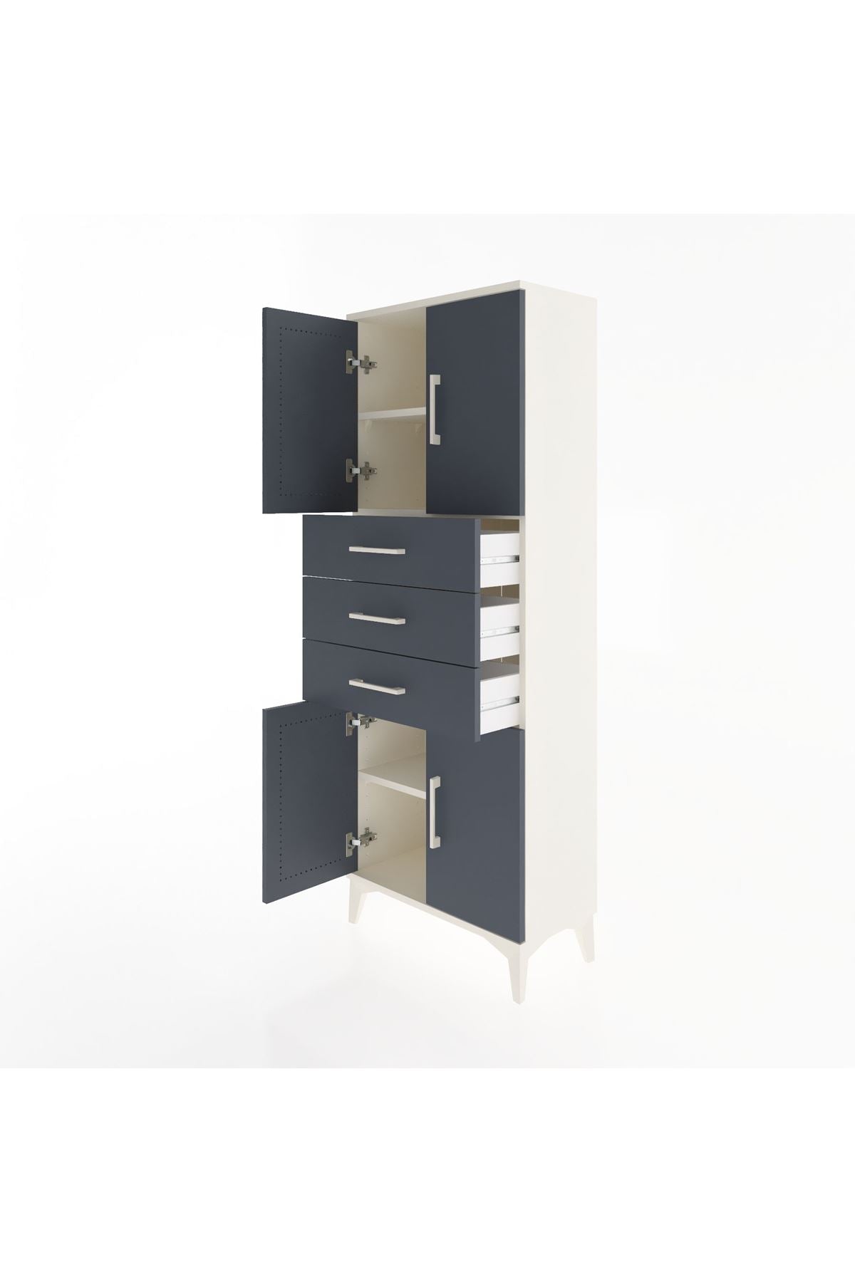 Arges Dolap 3 Raflı 3 Çekmeceli 4 Kapaklı 60x30x163 Aytaşı-Antrasit