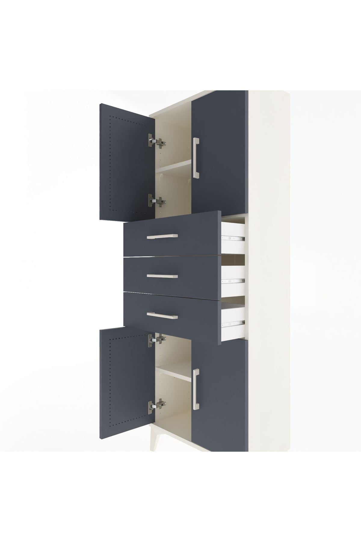 Arges Dolap 3 Raflı 3 Çekmeceli 4 Kapaklı 60x30x163 Aytaşı-Antrasit