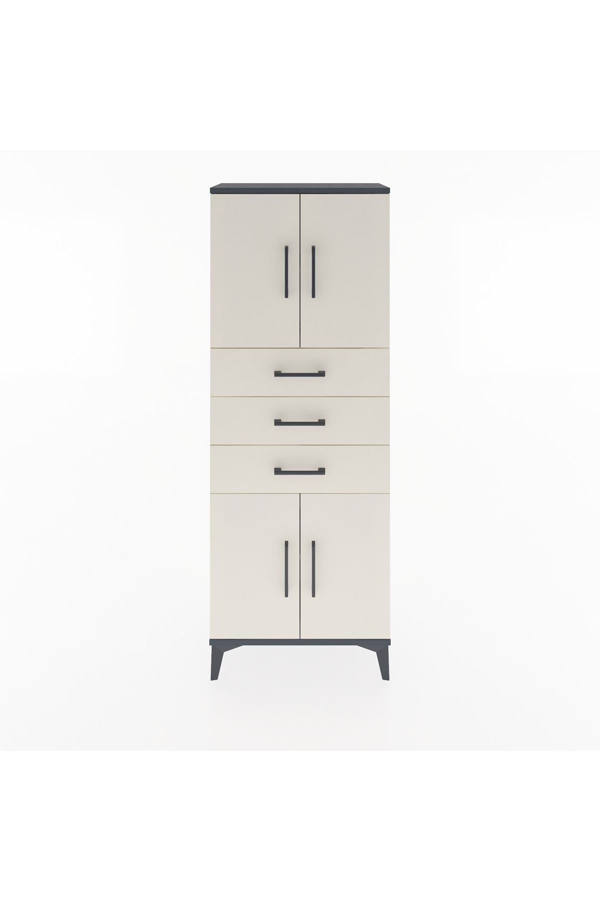 Arges Dolap 3 Raflı 3 Çekmeceli 4 Kapaklı 60x30x163 Antrasit-Aytaşı