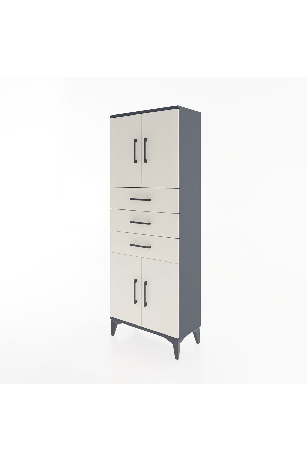 Arges Dolap 3 Raflı 3 Çekmeceli 4 Kapaklı 60x30x163 Antrasit-Aytaşı