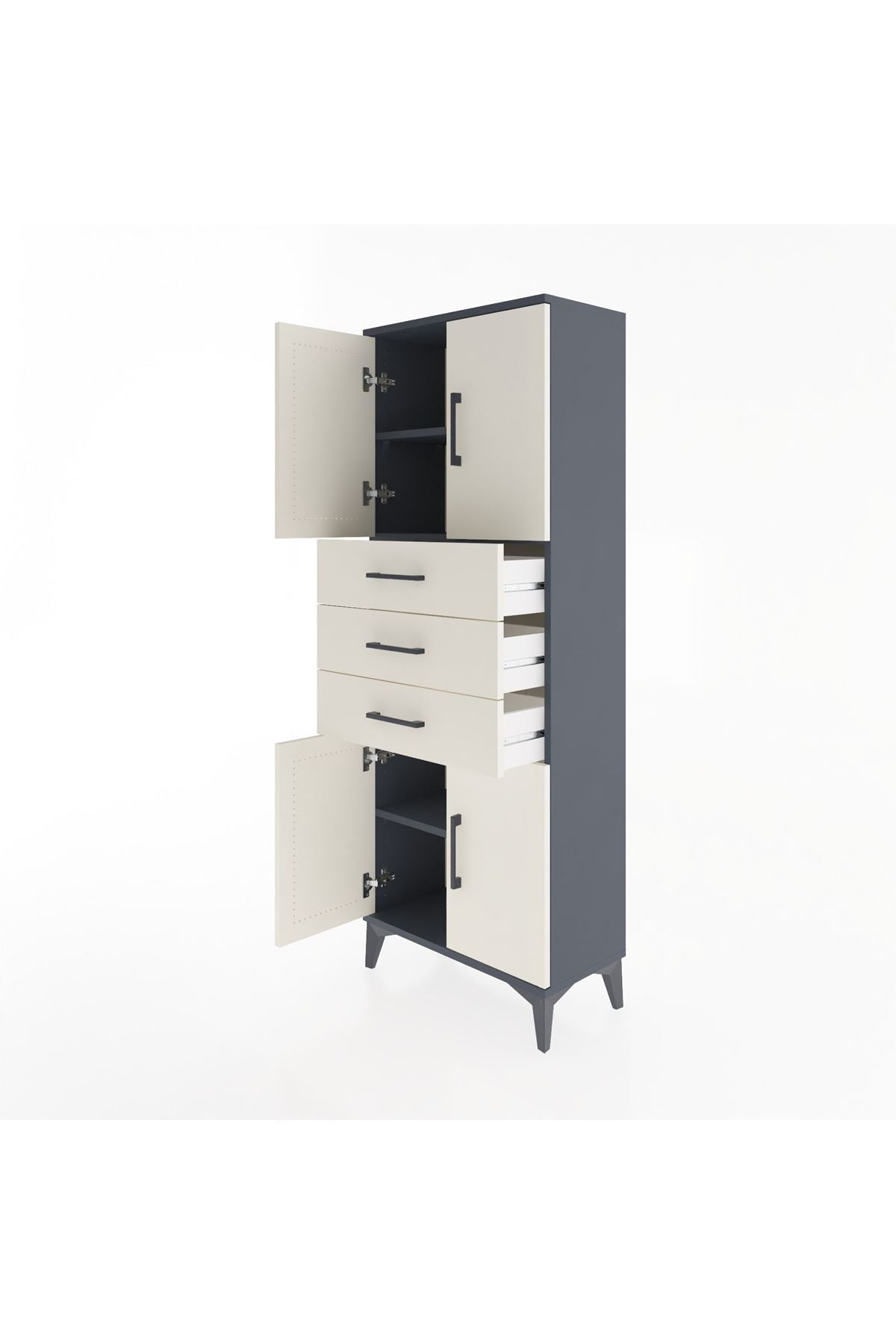 Arges Dolap 3 Raflı 3 Çekmeceli 4 Kapaklı 60x30x163 Antrasit-Aytaşı