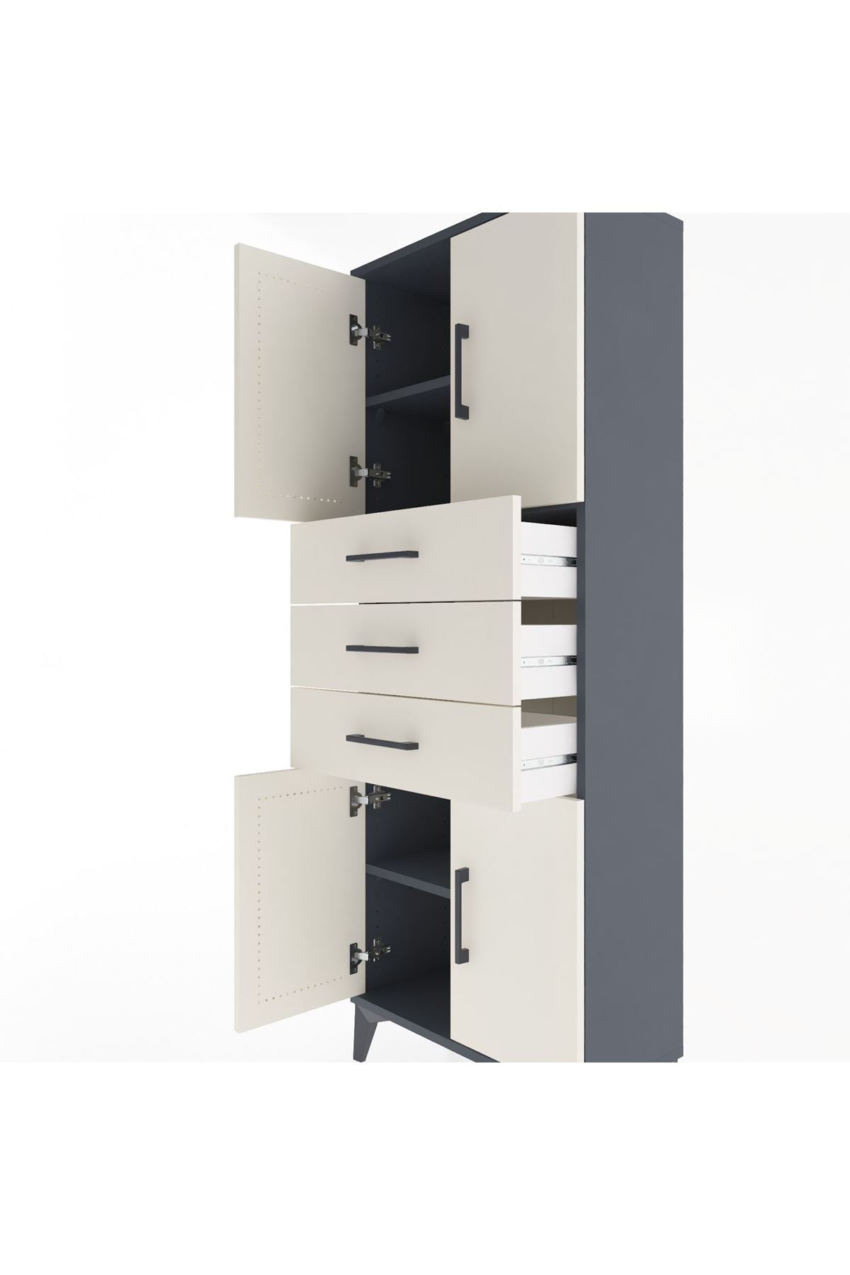 Arges Dolap 3 Raflı 3 Çekmeceli 4 Kapaklı 60x30x163 Antrasit-Aytaşı