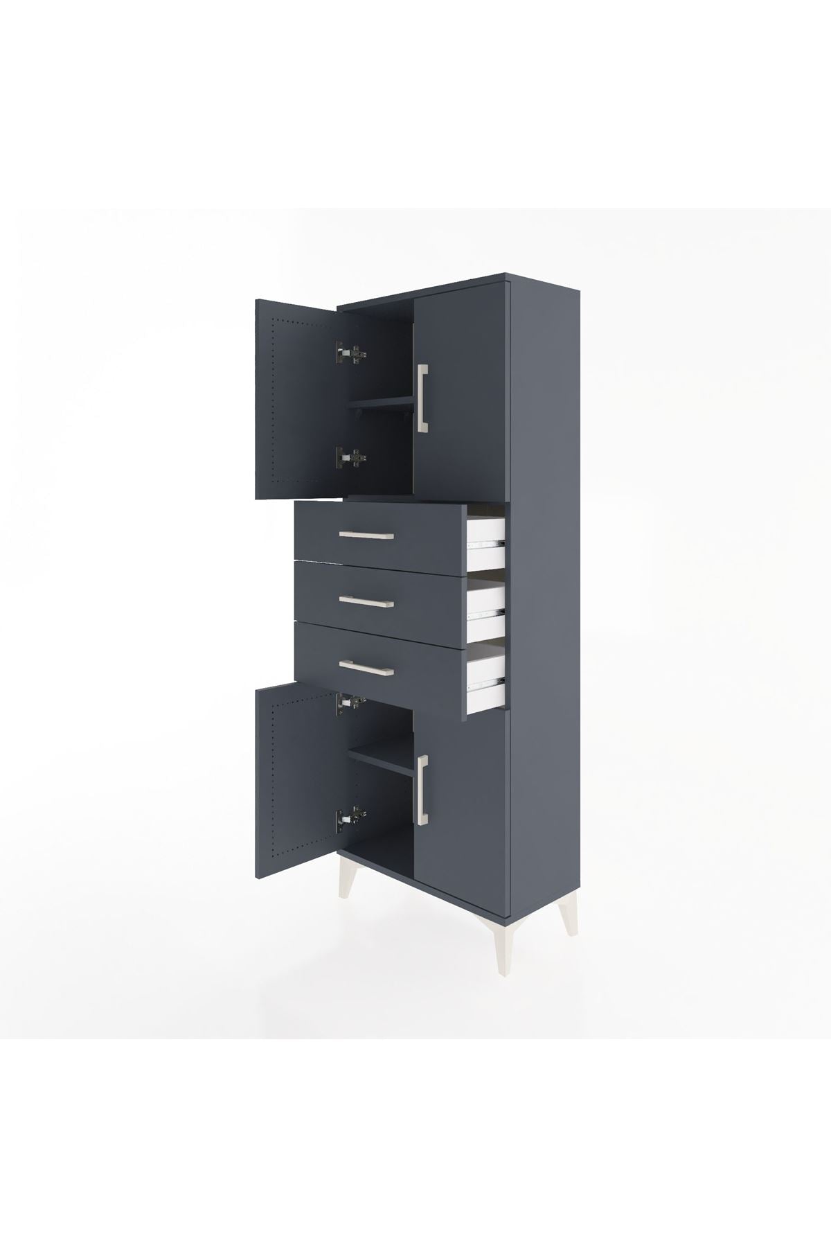 Arges Dolap 3 Raflı 3 Çekmeceli 4 Kapaklı 60x30x163 Antrasit-Antrasit