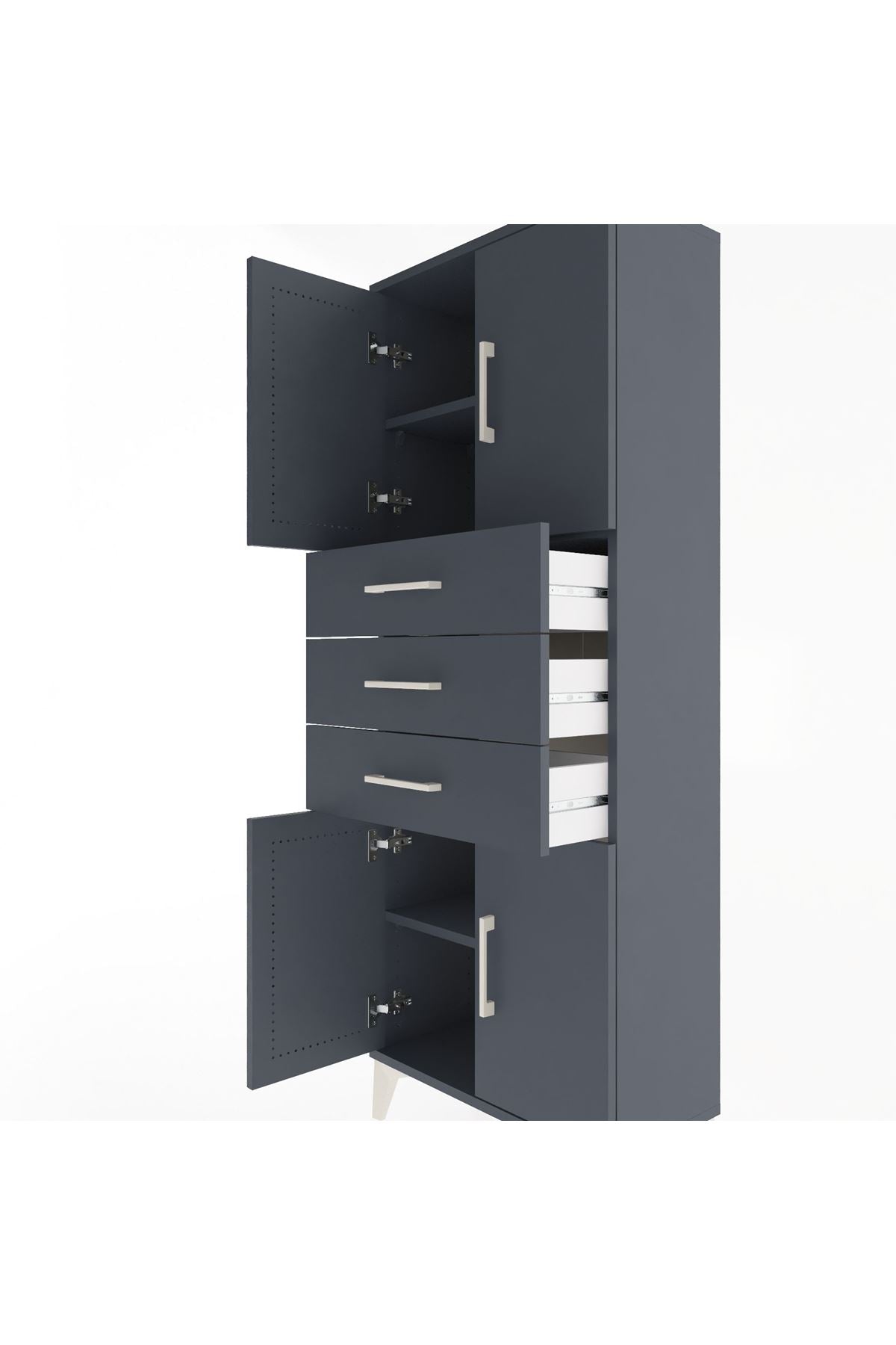 Arges Dolap 3 Raflı 3 Çekmeceli 4 Kapaklı 60x30x163 Antrasit-Antrasit