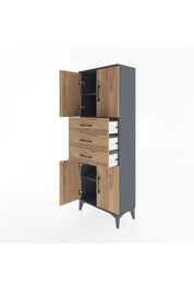 Arges Dolap 3 Raflı 3 Çekmeceli 4 Kapaklı 60x30x163 Antrasit-Çam