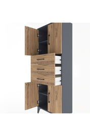 Arges Dolap 3 Raflı 3 Çekmeceli 4 Kapaklı 60x30x163 Antrasit-Çam