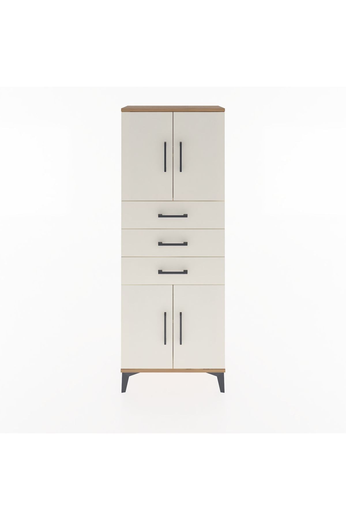 Arges Dolap 3 Raflı 3 Çekmeceli 4 Kapaklı 60x30x163 Çam-Aytaşı