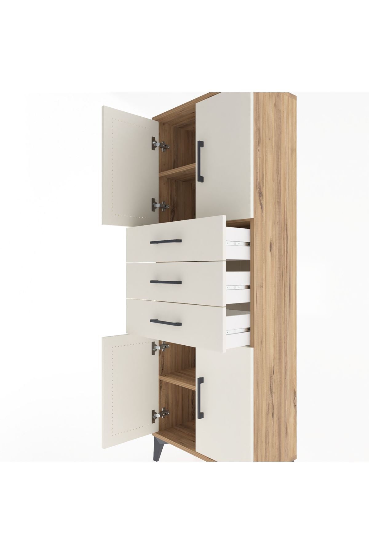 Arges Dolap 3 Raflı 3 Çekmeceli 4 Kapaklı 60x30x163 Çam-Aytaşı