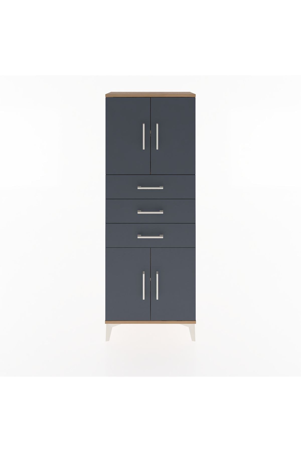Arges Dolap 3 Raflı 3 Çekmeceli 4 Kapaklı 60x30x163 Çam-Antrasit