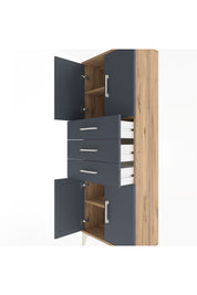 Arges Dolap 3 Raflı 3 Çekmeceli 4 Kapaklı 60x30x163 Çam-Antrasit