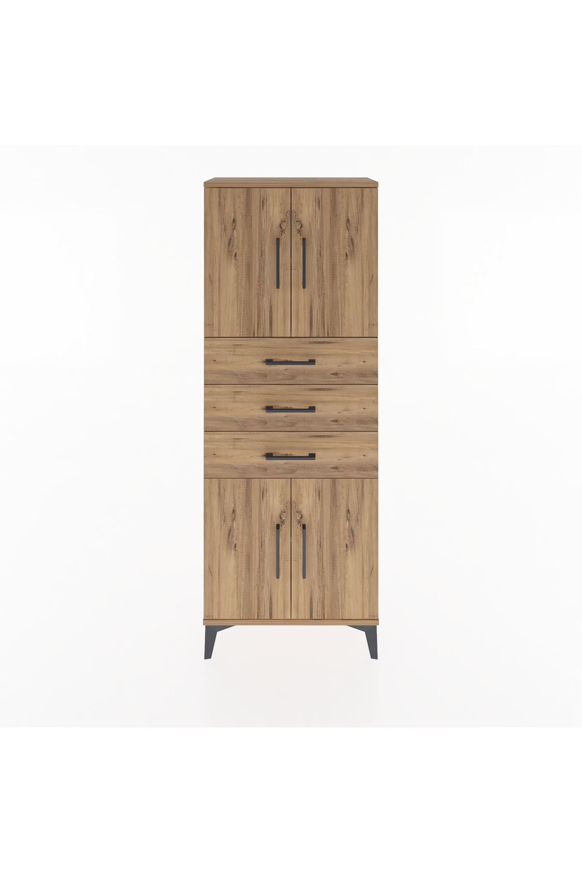 Arges Dolap 3 Raflı 3 Çekmeceli 4 Kapaklı 60x30x163 Çam-Çam