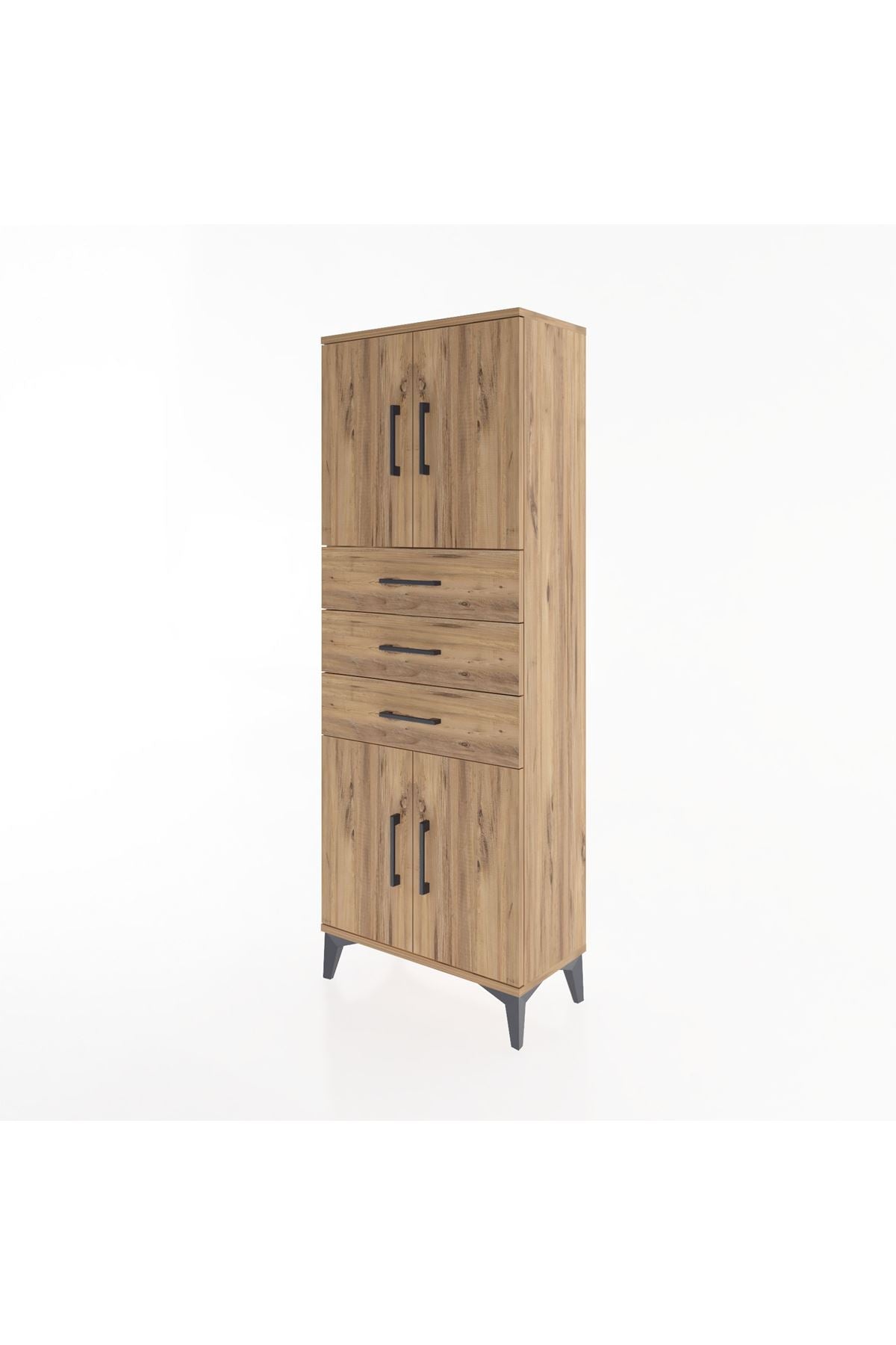 Arges Dolap 3 Raflı 3 Çekmeceli 4 Kapaklı 60x30x163 Çam-Çam