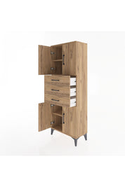 Arges Dolap 3 Raflı 3 Çekmeceli 4 Kapaklı 60x30x163 Çam-Çam