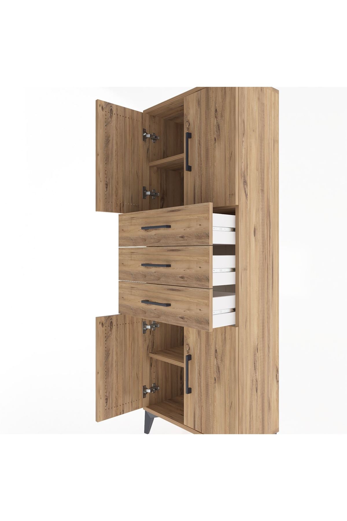 Arges Dolap 3 Raflı 3 Çekmeceli 4 Kapaklı 60x30x163 Çam-Çam