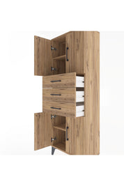 Arges Dolap 3 Raflı 3 Çekmeceli 4 Kapaklı 60x30x163 Çam-Çam