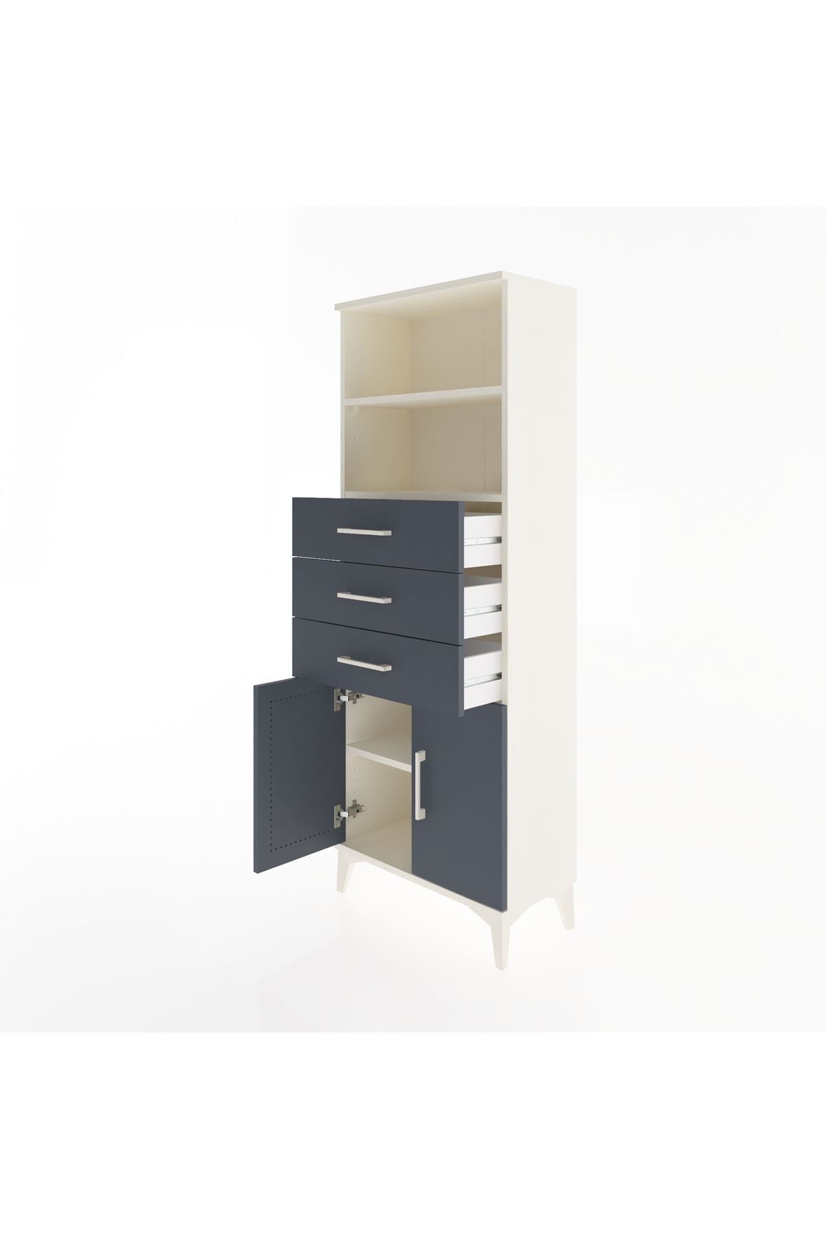 Arges Dolap 3 Raflı 3 Çekmeceli 2 Kapaklı 60x30x163 Aytaşı-Antrasit