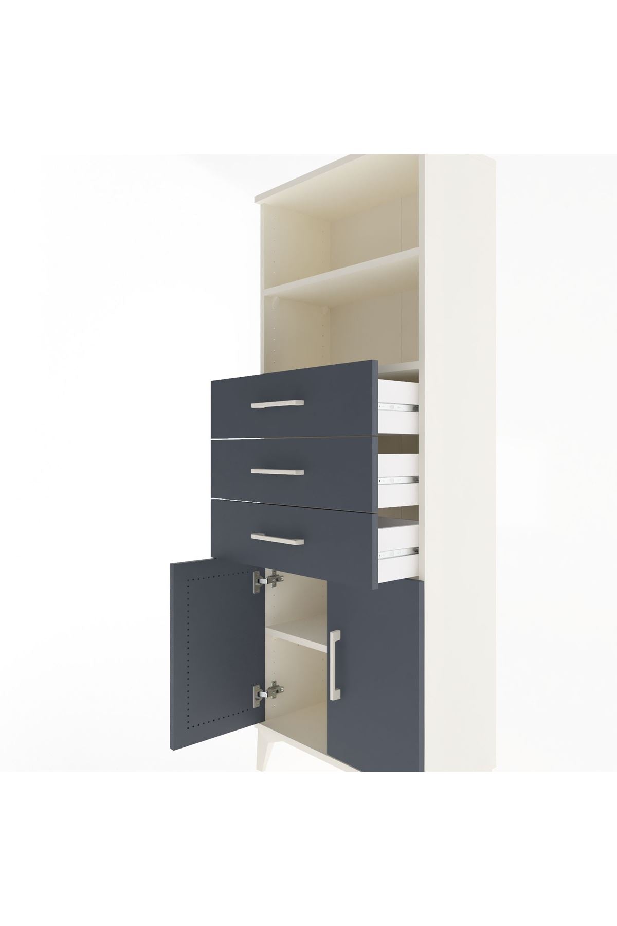 Arges Dolap 3 Raflı 3 Çekmeceli 2 Kapaklı 60x30x163 Aytaşı-Antrasit