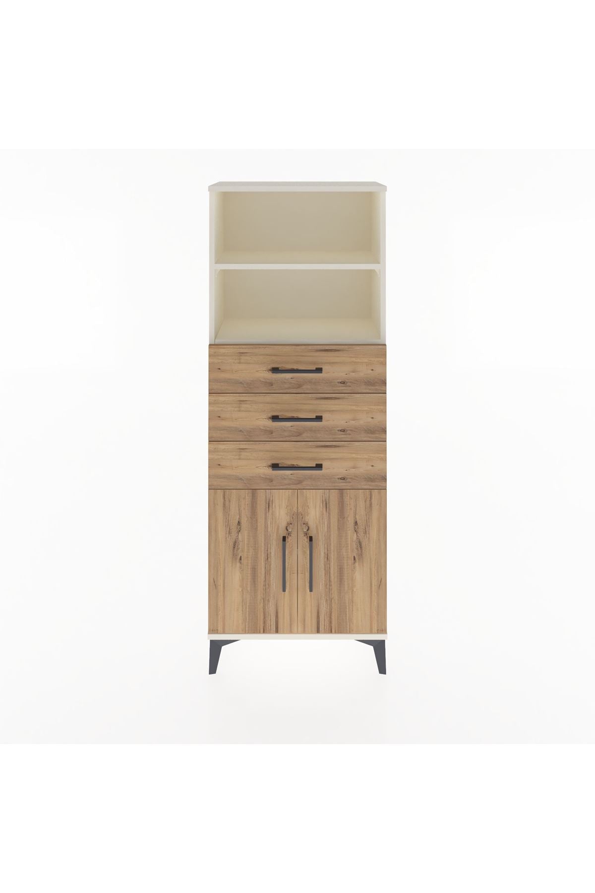 Arges Dolap 3 Raflı 3 Çekmeceli 2 Kapaklı 60x30x163 Aytaşı-Çam