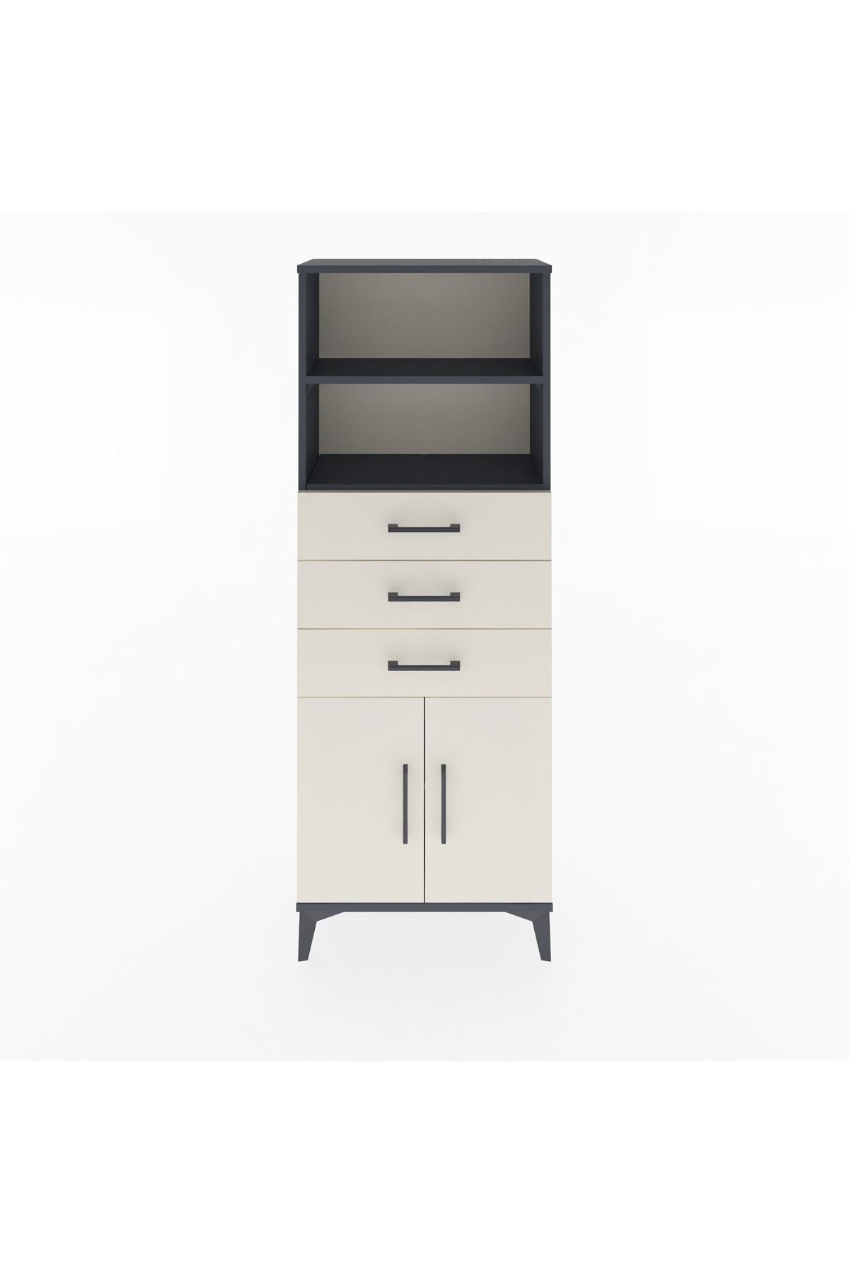 Arges Dolap 3 Raflı 3 Çekmeceli 2 Kapaklı 60x30x163 Antrasit-Aytaşı