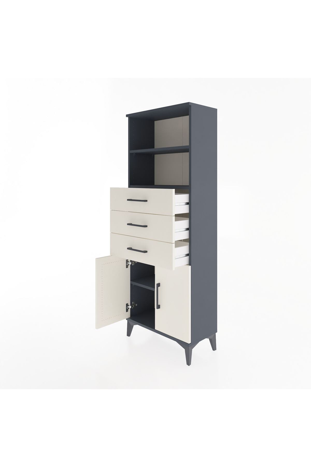 Arges Dolap 3 Raflı 3 Çekmeceli 2 Kapaklı 60x30x163 Antrasit-Aytaşı