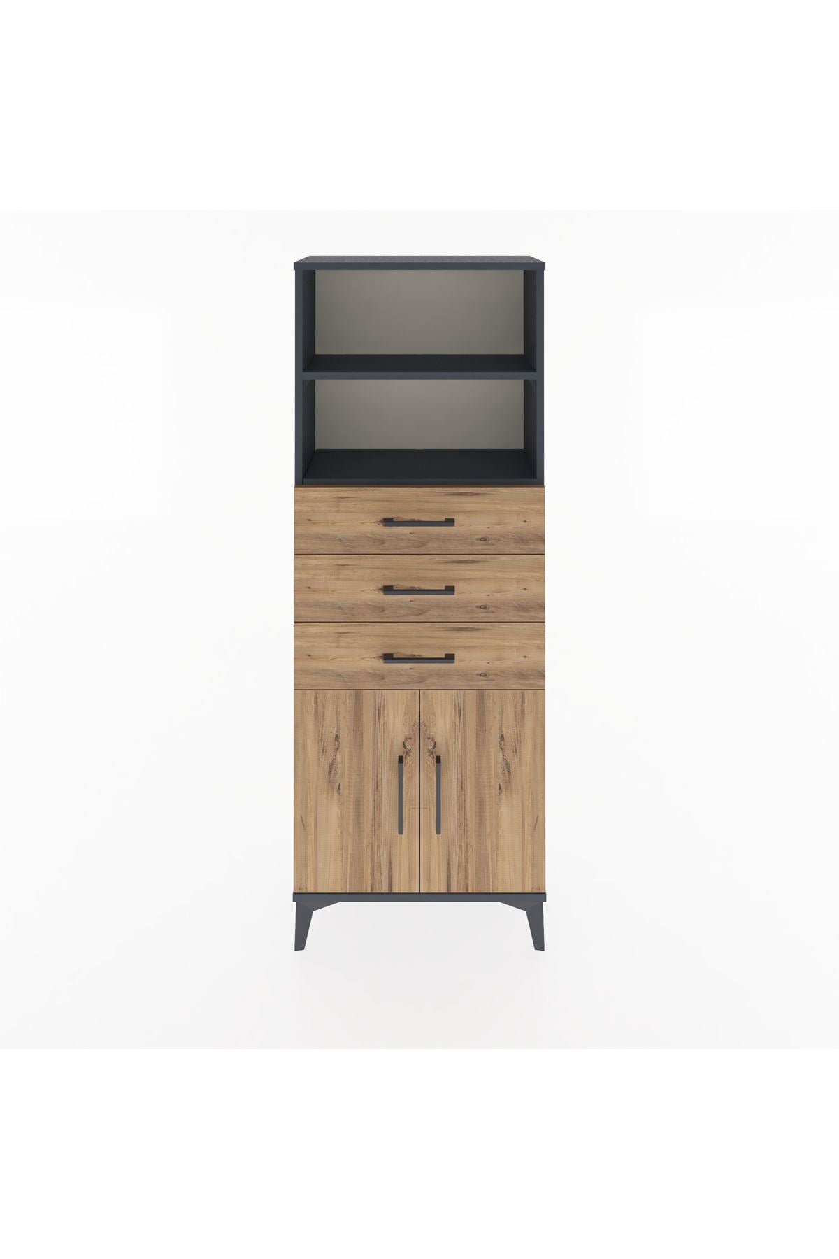 Arges Dolap 3 Raflı 3 Çekmeceli 2 Kapaklı 60x30x163 Antrasit-Çam