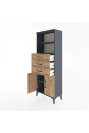 Arges Dolap 3 Raflı 3 Çekmeceli 2 Kapaklı 60x30x163 Antrasit-Çam
