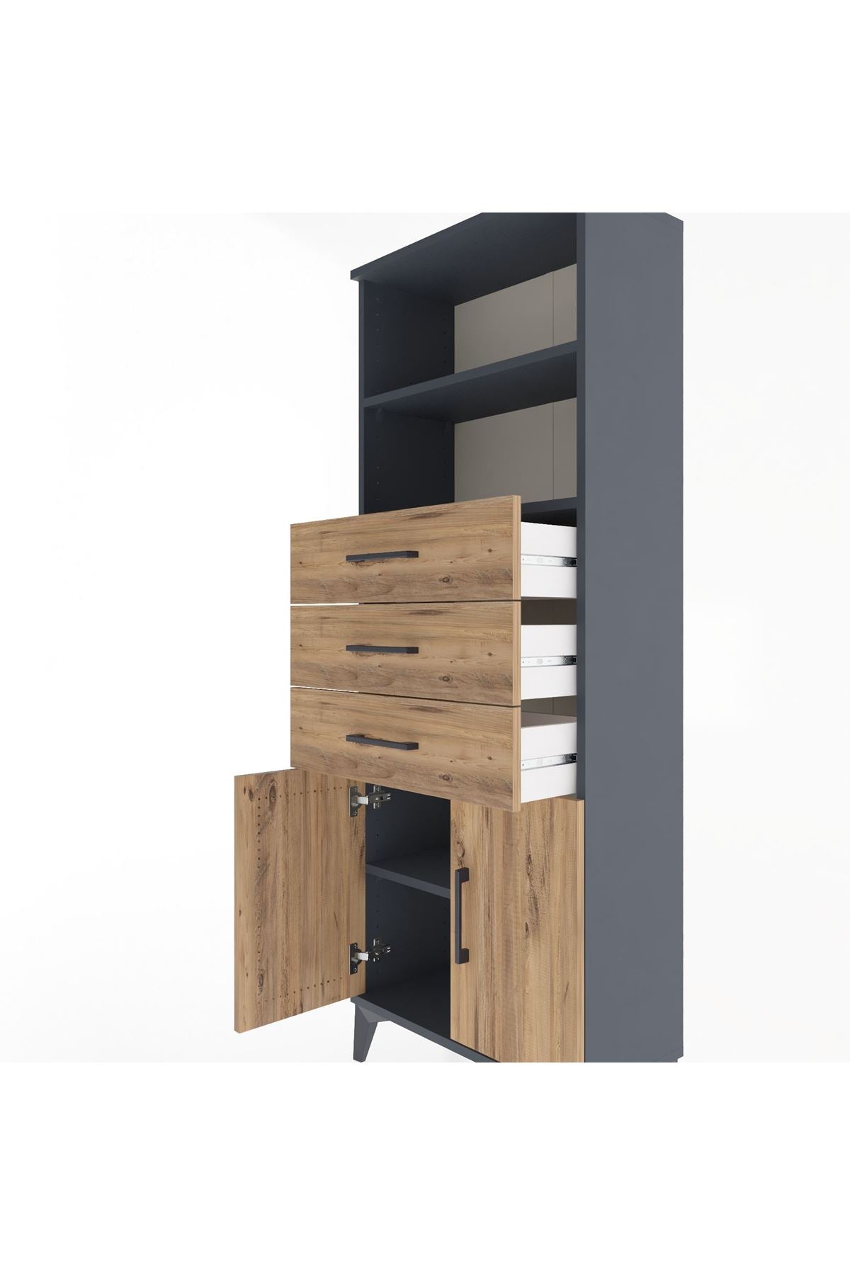 Arges Dolap 3 Raflı 3 Çekmeceli 2 Kapaklı 60x30x163 Antrasit-Çam