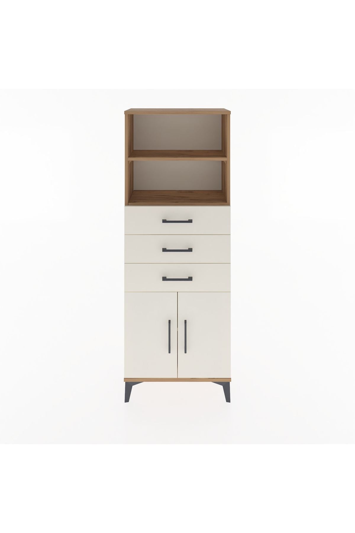 Arges Dolap 3 Raflı 3 Çekmeceli 2 Kapaklı 60x30x163 Çam-Aytaşı