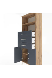 Arges Dolap 3 Raflı 3 Çekmeceli 2 Kapaklı 60x30x163 Çam-Antrasit
