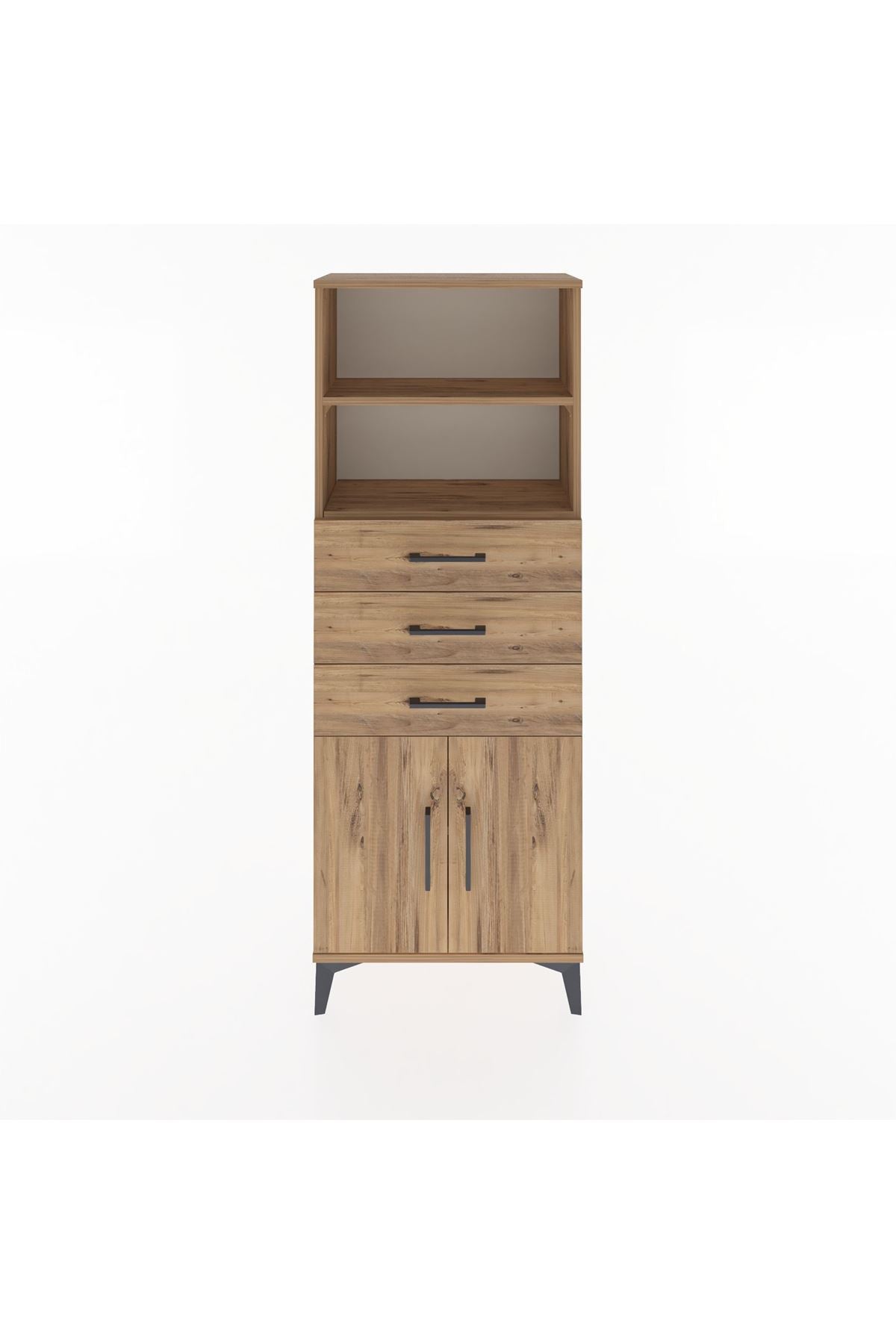 Arges Dolap 3 Raflı 3 Çekmeceli 2 Kapaklı 60x30x163 Çam-Çam
