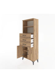 Arges Dolap 3 Raflı 3 Çekmeceli 2 Kapaklı 60x30x163 Çam-Çam