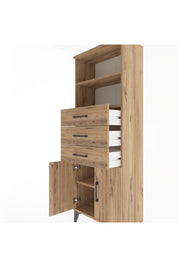 Arges Dolap 3 Raflı 3 Çekmeceli 2 Kapaklı 60x30x163 Çam-Çam
