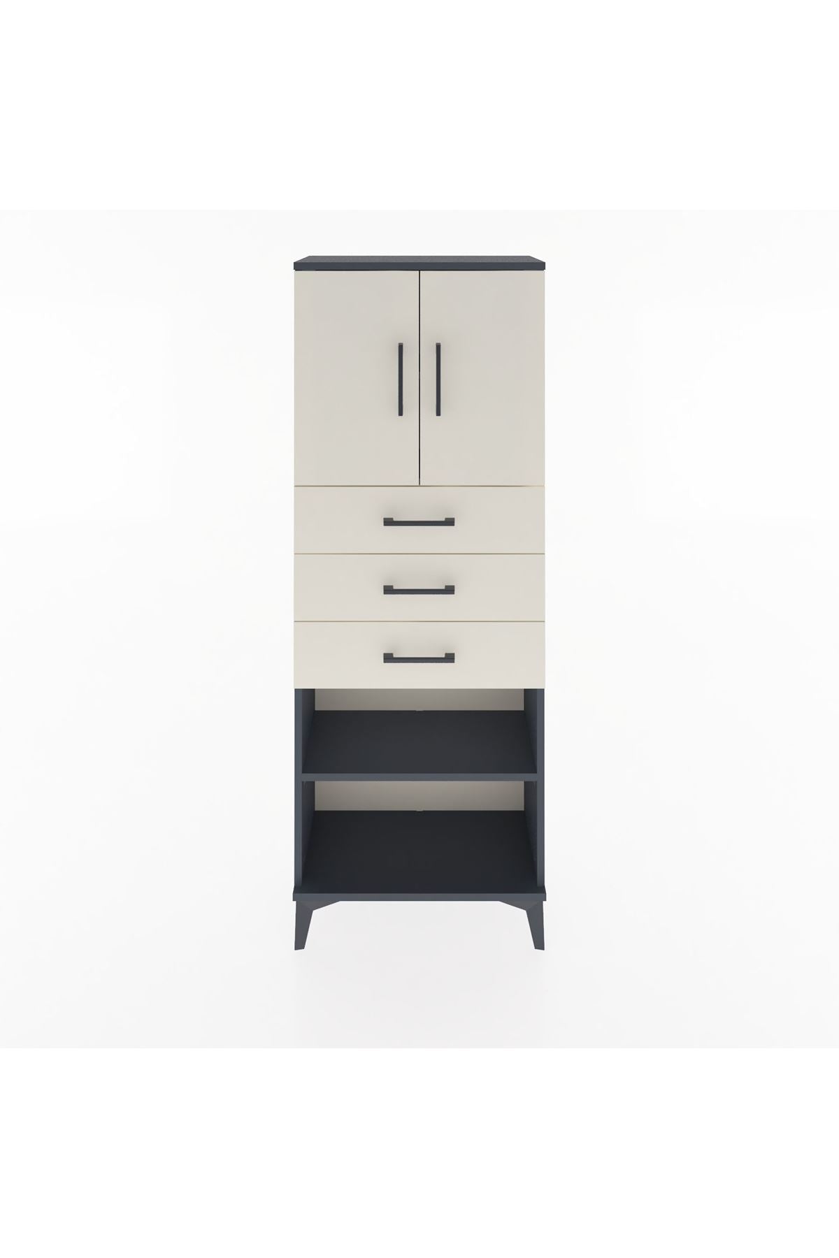 Arges Dolap 3 Raflı 3 Çekmeceli 2 Kapaklı 60x30x163 Antrasit-Aytaşı